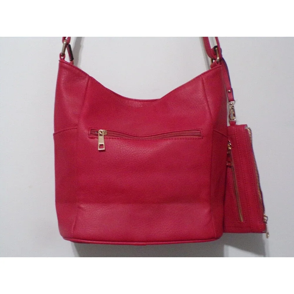 Red With Fringe Shoulder‎ Bag with Gold Accents and Detachable Change Purse Zip